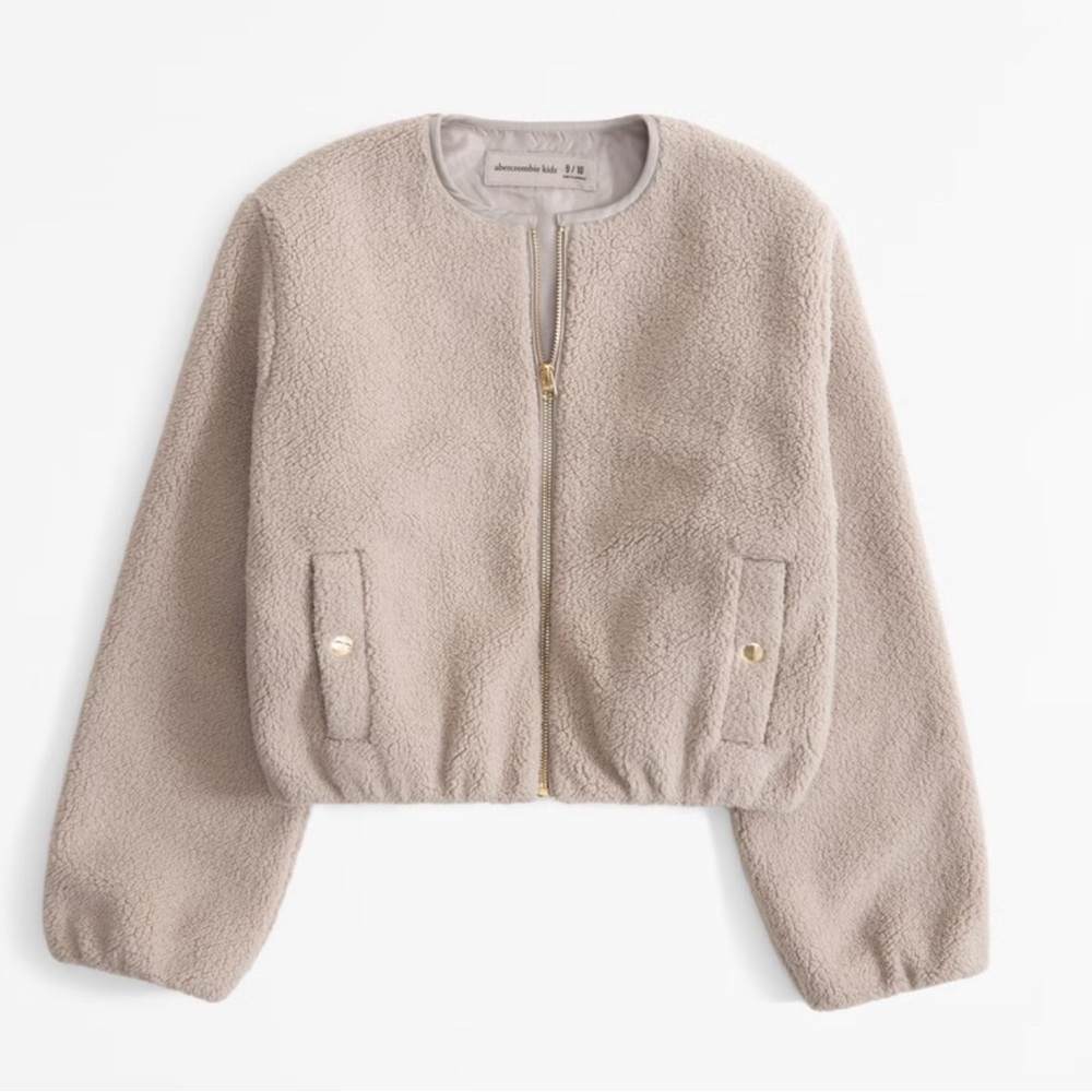 ABERCROMBIE KIDS Collarless Sherpa Shirt Jacket in Tan. Size: 13/14.  NWT